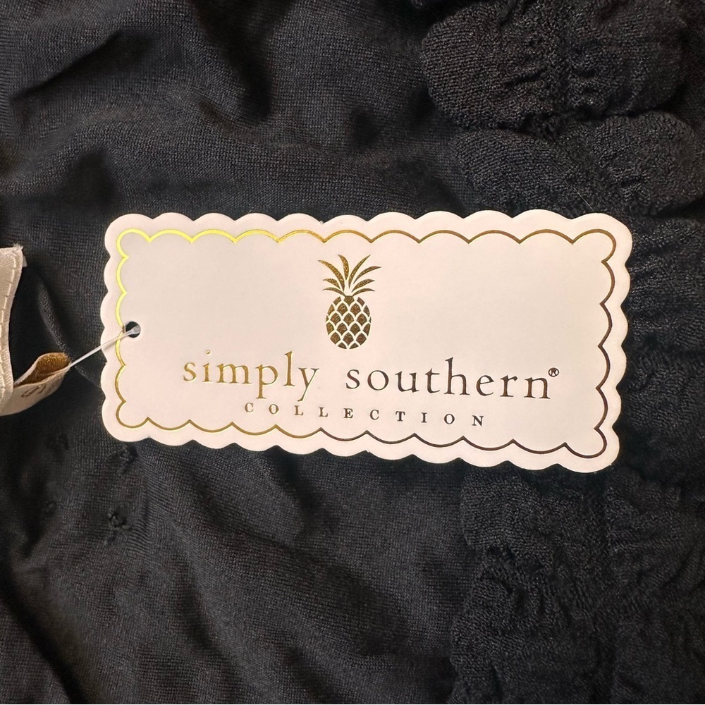 Simply Southern Black Textured Long Sleeve Tiered Mini Dress Size Small NWT - Picture 9 of 11